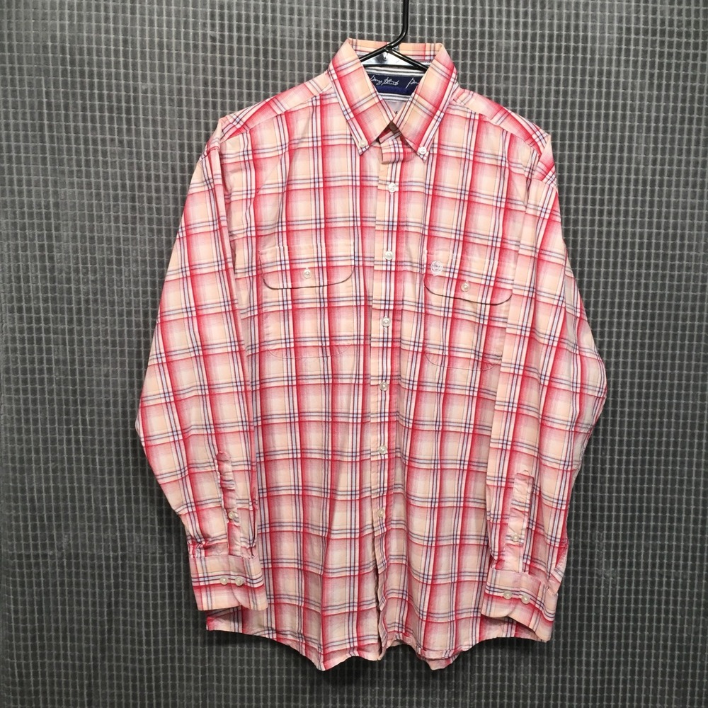Wrangler Mens Shirt George Strait Cowboy‎ Cut Plaid Medium Red Excellent
